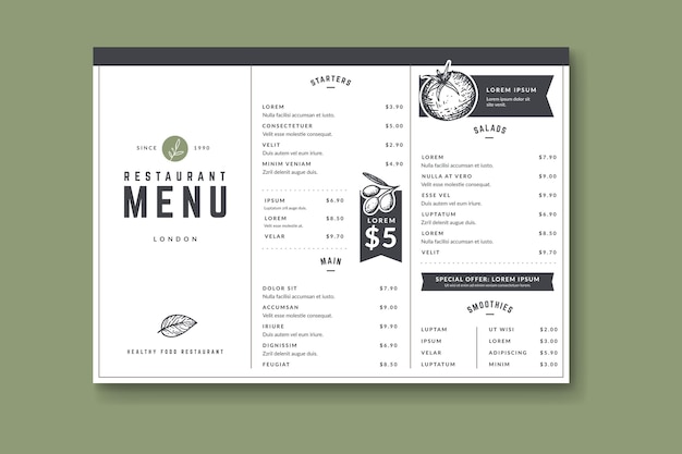 Vector hand drawn healthy menu template