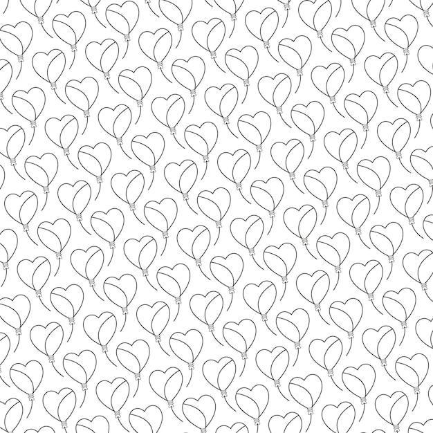 Hand drawn heart ballon outline pattern template