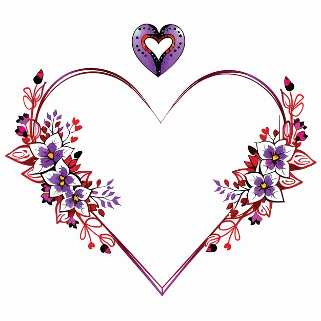 Hand drawn heart border and frame purple