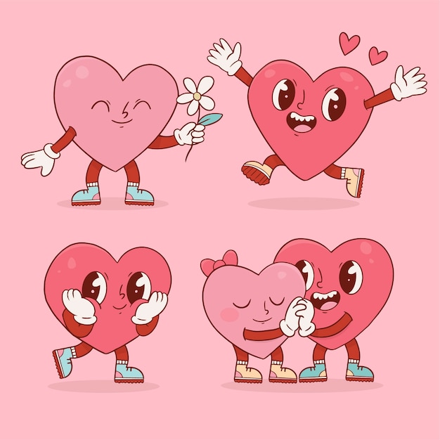 Vector hand drawn heart cartoon character illustration