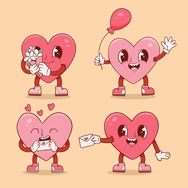 Hand drawn heart cartoon character illustration