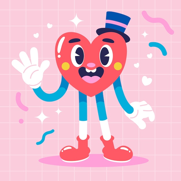 Vector hand drawn heart cartoon character illustration