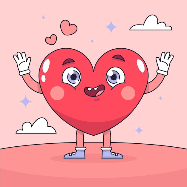 Vector hand drawn heart cartoon character illustration