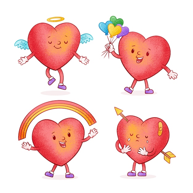 Vector hand drawn heart cartoon character illustration