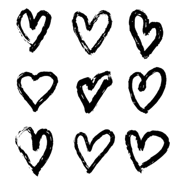 Hand drawn heart collection. Freehand hearts isolated on white background. Vector illustration