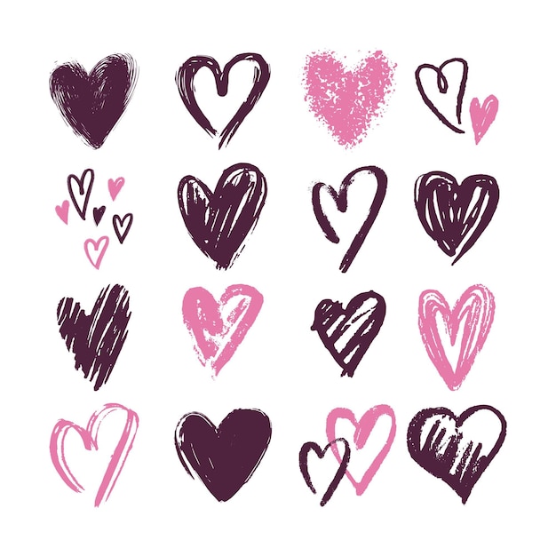 Vector hand drawn heart collection