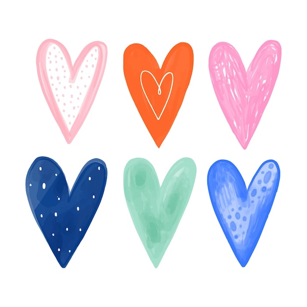Vector hand drawn heart collection