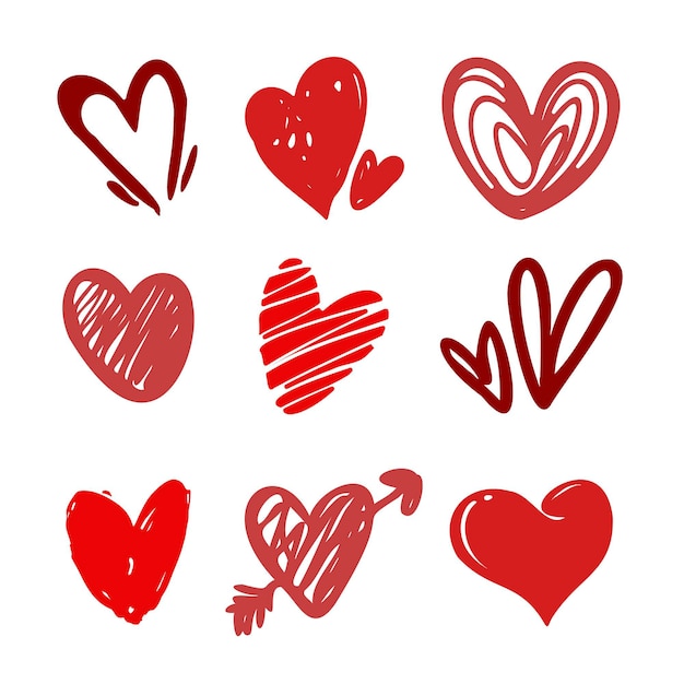 Vector hand drawn heart collection