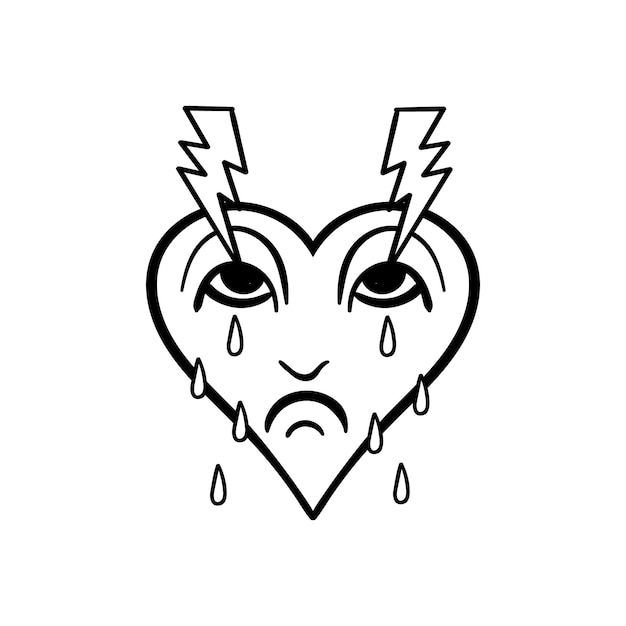 Premium Vector | Hand drawn heart cry doodle illustration for tattoo ...