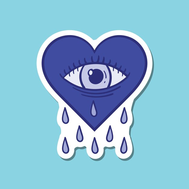 Vector hand drawn heart eye tears doodle illustration for tattoo stickers poster etc