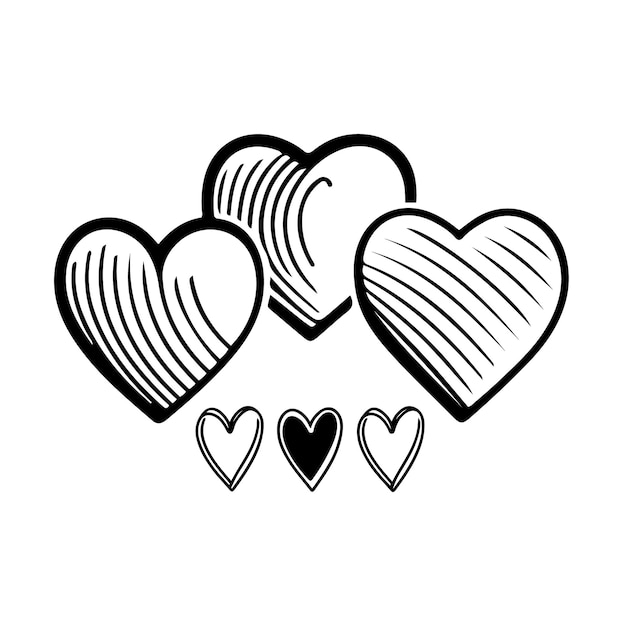 Vettore cuore disegnato a mano cuori amore san valentino doodle scarabocchio linea nera arte schizzo set di icone vettore