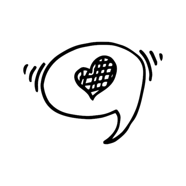 Нарисованный вручную значок сердца в пузыре речи в векторе Значок сердца каракули в текстовом пузыре иллюстрации в векторе Нарисованный вручную пузырь сообщения с сердцем
