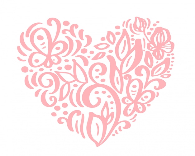 Hand drawn heart love valentine flowers