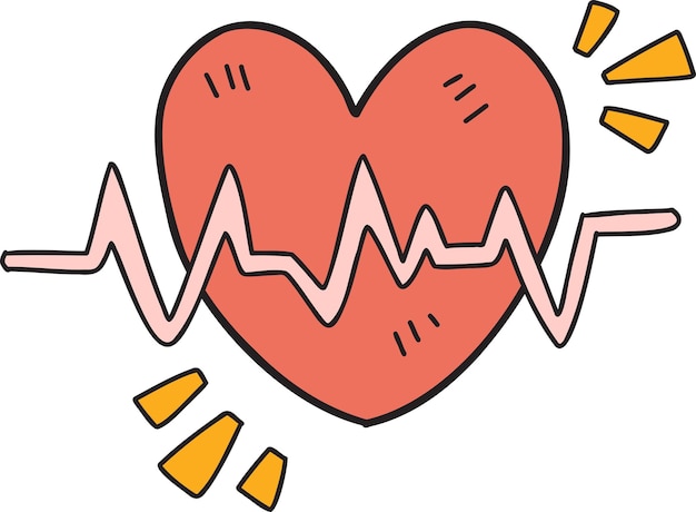 Vector hand drawn heart and pulse illustration