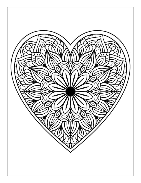 Hand drawn heart shape mandala floral pattern for adults coloring page, mandala heart coloring pages