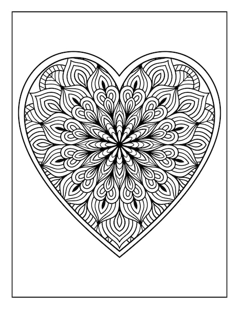Hand drawn heart shape mandala floral pattern for adults coloring page, mandala heart coloring pages