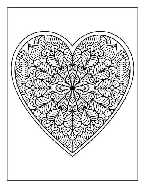 Hand drawn heart shape mandala floral pattern for adults coloring page, mandala heart coloring pages