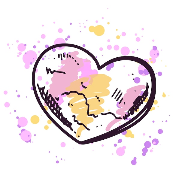 Hand drawn heart shaped bathroom bomb on a watercolor pastel background with splashes of paint