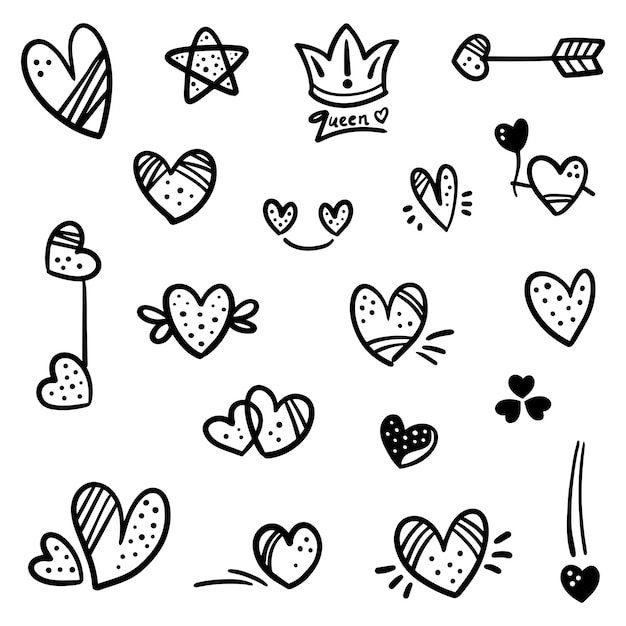 Vector hand drawn heart shaped doodle line style in vector illustration