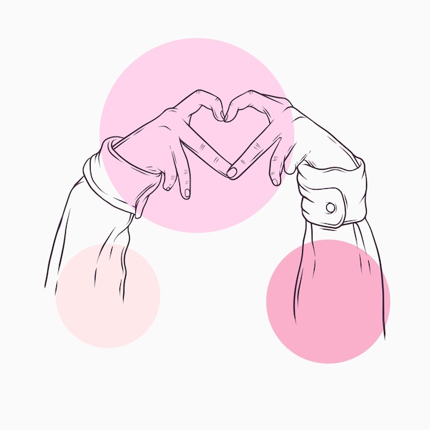 Vector hand drawn heart shaped hand for valentines day in line art style