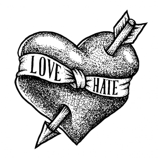 Vector hand drawn heart with arrow