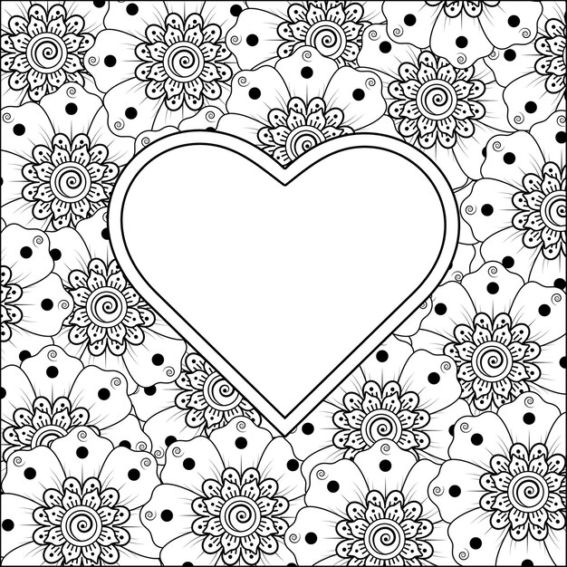 Вектор Рука нарисованные сердце с цветком менди. украшение в этническом восточном, каракули орнамент.