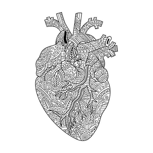 Hand drawn of heart  in zentangle style