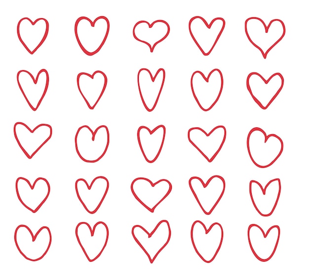 手描きの心 バレンタインデーのデザイン要素 落書きの心 手描きの愛の心コレクション