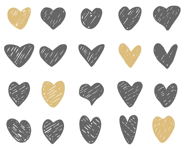 Нарисованные вручную сердечки Элементы дизайна ко Дню святого Валентина Сердца каракулей, нарисованные вручную, коллекция сердечек любви