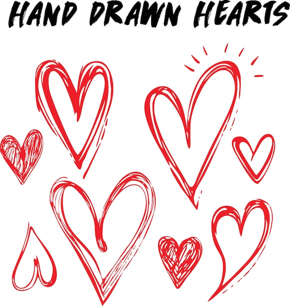 Hand drawn of hearts Doodle design elements Wedding background Vector illustration