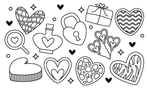 Hand drawn hearts doodles set vector