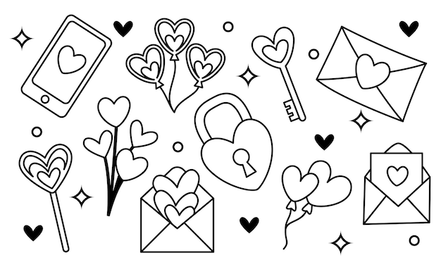 Vector hand drawn hearts doodles set vector