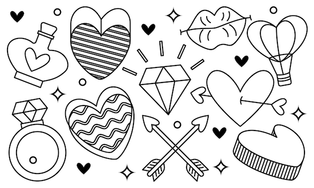 Hand drawn hearts doodles set vector