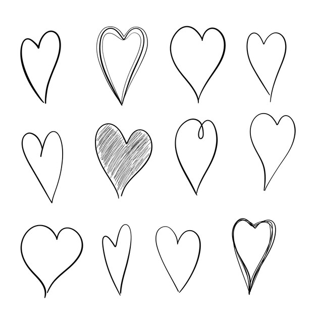 Vector hand drawn hearts hand drawn love symbol collection line heart shapes silhouettes