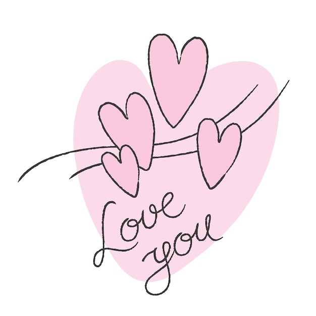 Hand drawn hearts. Hand written phrase love you. Vector Valentine's Day greeting card