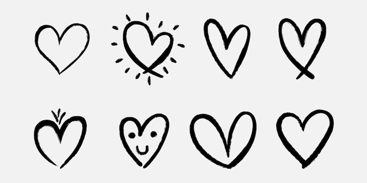 Vector hand drawn hearts on a white background