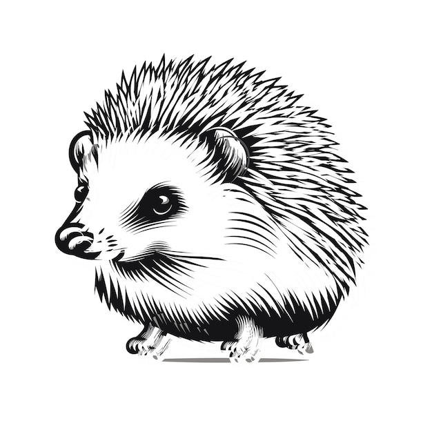 Hand drawn hedgehog outline black vector art illustration