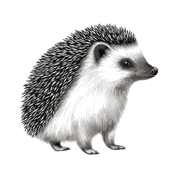 Hand drawn hedgehog outline black vector art illustration