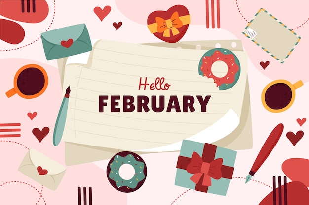 Vector hand drawn hello february background