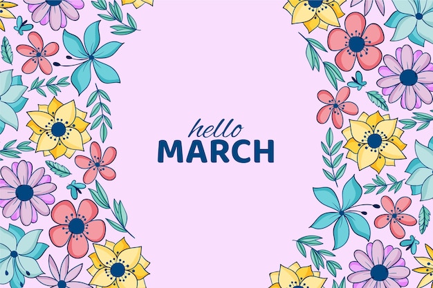 Vector hand drawn hello march horizontal banner or background