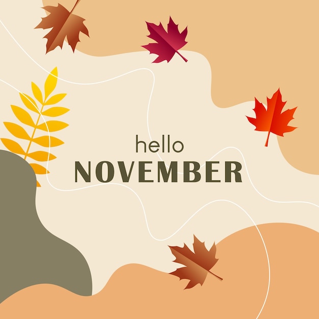 Vettore modello di striscione hello november disegnato a mano per la celebrazione autunnale welcome november