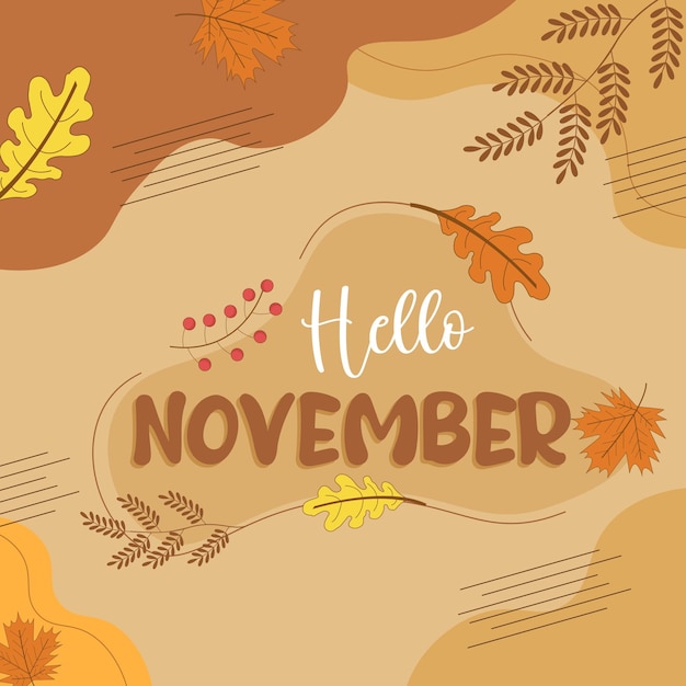 Vector hand drawn hello november banner template for autumn celebration welcome november