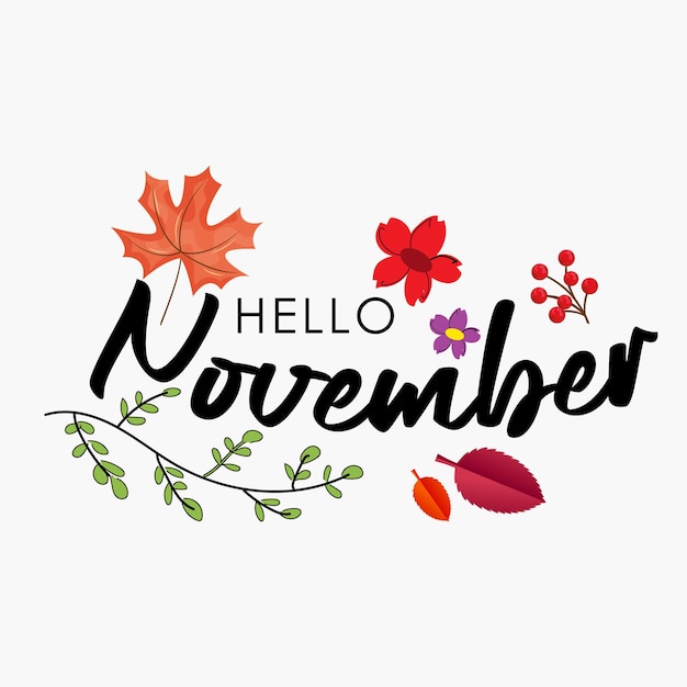 Vector hand drawn hello november banner template for autumn celebration welcome november