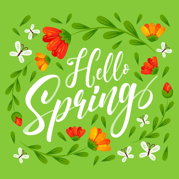 Hand drawn hello spring lettering