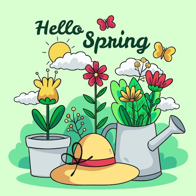 Vector hand-drawn hello spring