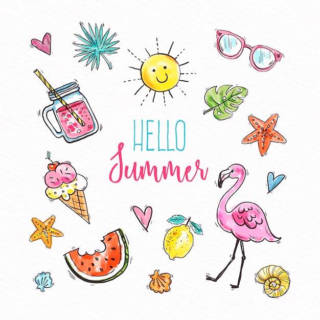 Vector hand drawn hello summer concept