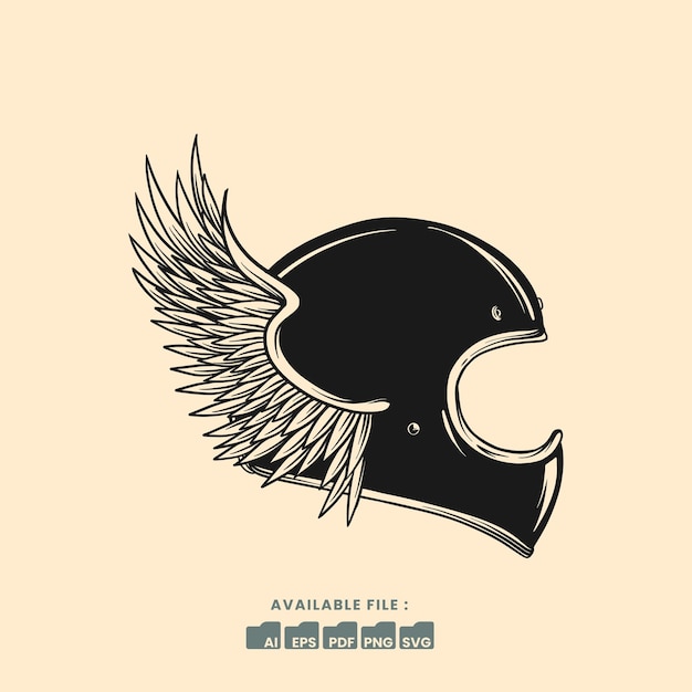 Vector hand drawn helmet with wings illustration