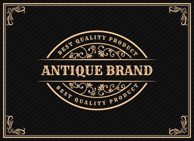 Vettore design del logo retrò vintage di lusso disegnato a mano con cornice decorativa per testo e font showcase premium