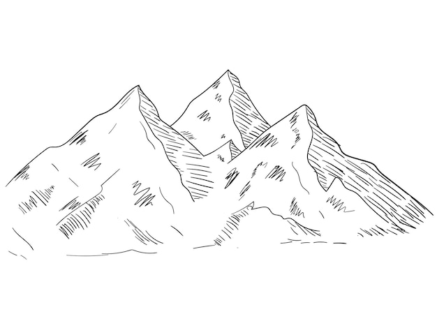 Vector hand drawn highland mountain landscape with snowy ridge