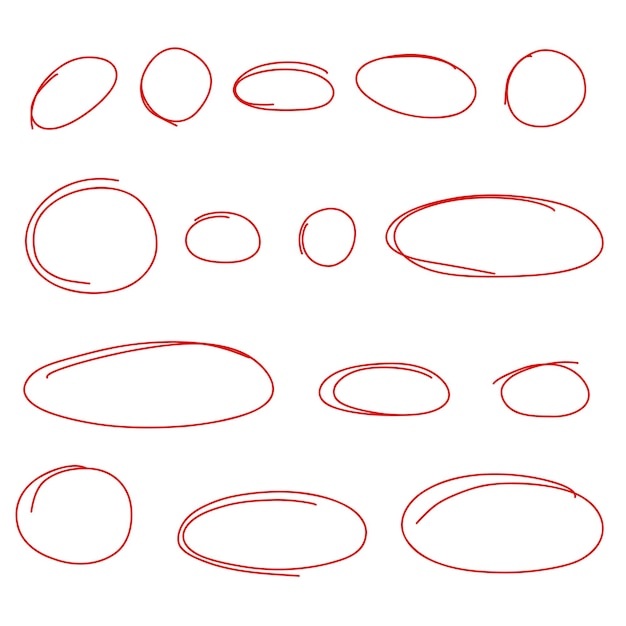 Vettore set di cornici per evidenziatori disegnati a mano doodle evidenzia ovali schizzo dell'indicatore evidenziazione del testo